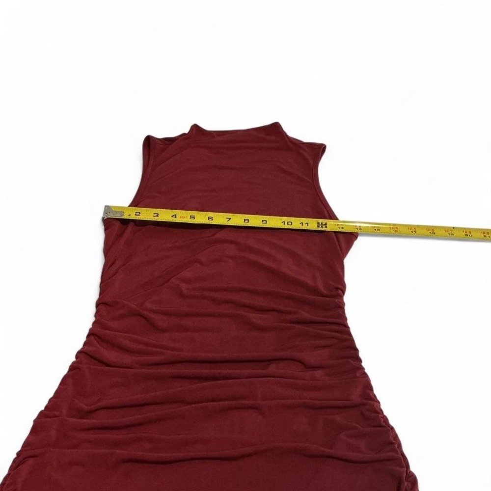 Cupshe Bodycon Dress Women Burgundy Excellent Ruched Mock Neck Midi Sleeveless - Picture 2 of 8